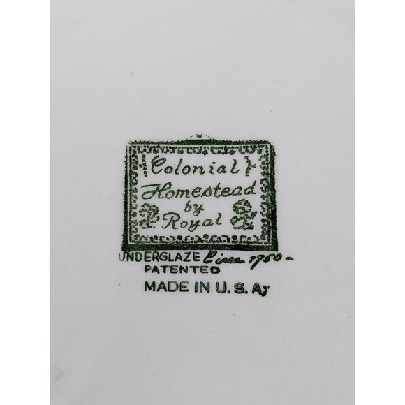 3 Plates Vintage Royal Colonial Homestead Green White Cabin Hearth Fireplace 10" - Picture 3 of 3